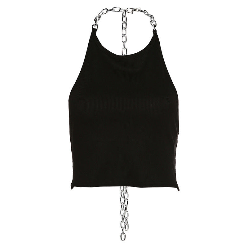 Iron Chain Open Back Hanging Neck Tank Top