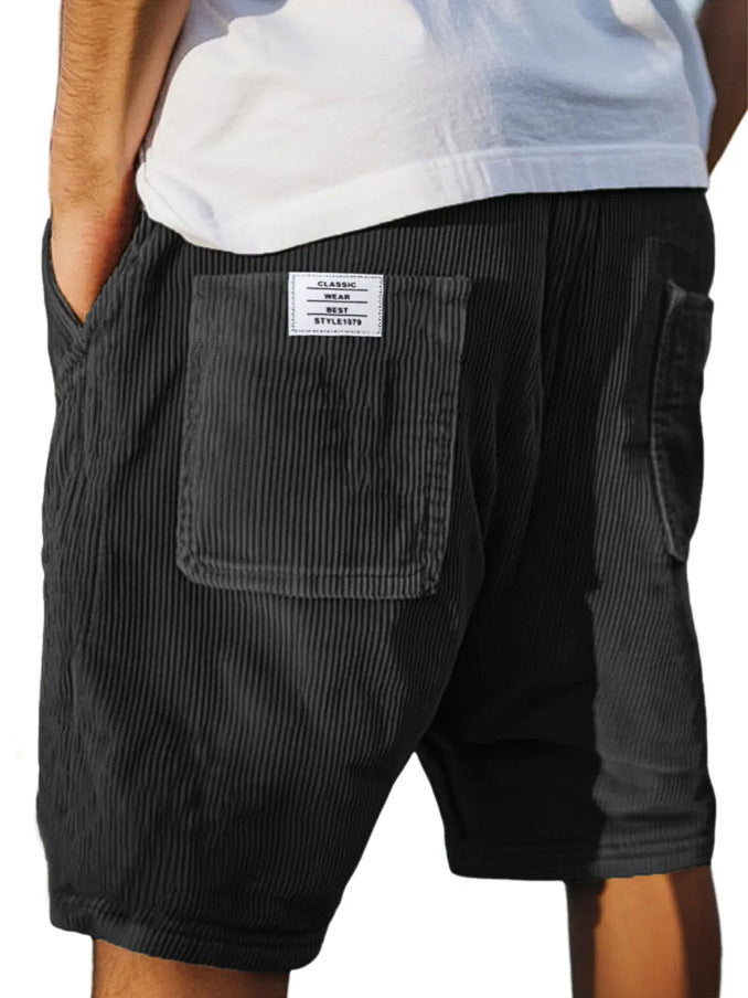 Multi-pocket Embroidery Mark Corduroy Shorts