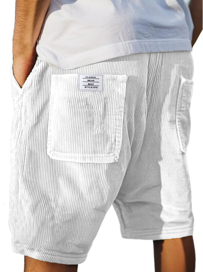 Multi-pocket Embroidery Mark Corduroy Shorts