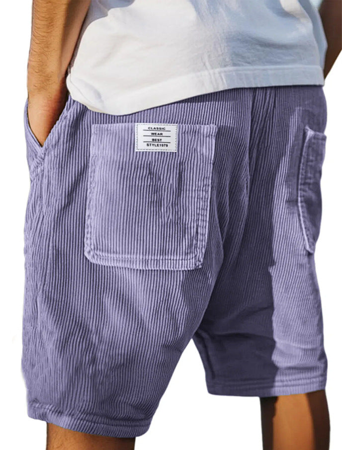 Multi-pocket Embroidery Mark Corduroy Shorts