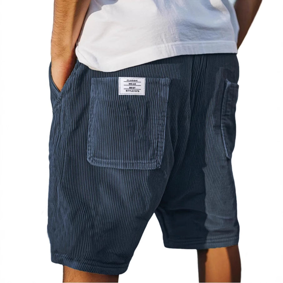 Multi-pocket Embroidery Mark Corduroy Shorts