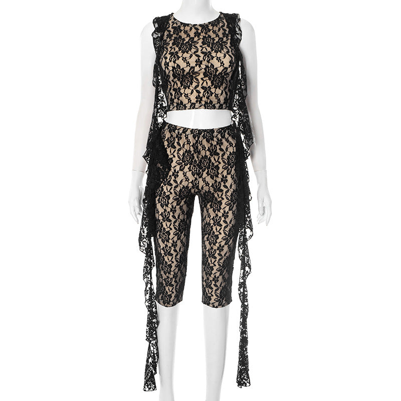 Lace Sleeveless Hip-lifting Two-piece Set