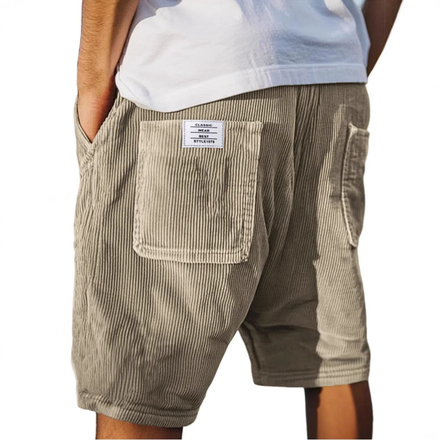Multi-pocket Embroidery Mark Corduroy Shorts
