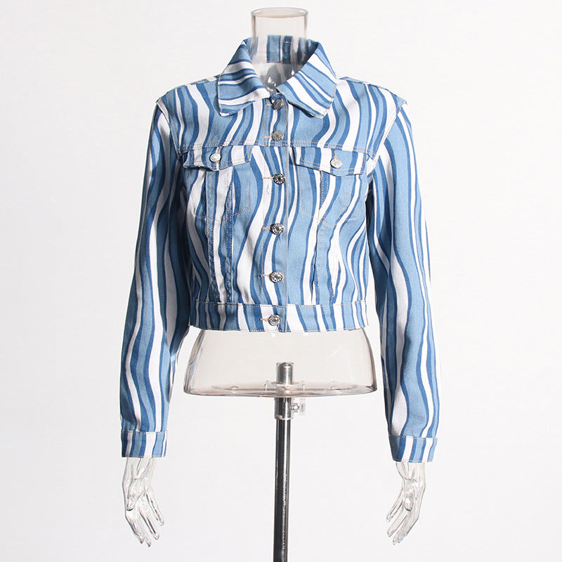 Personality Wave Denim Two Piece Suit