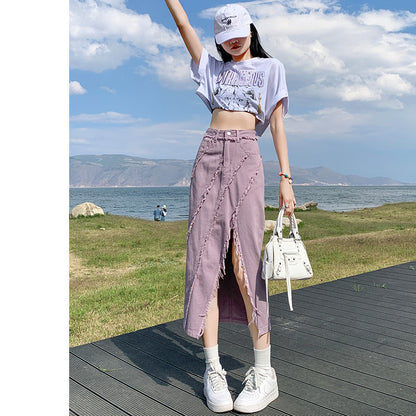 High Waist Jean Split Skirt