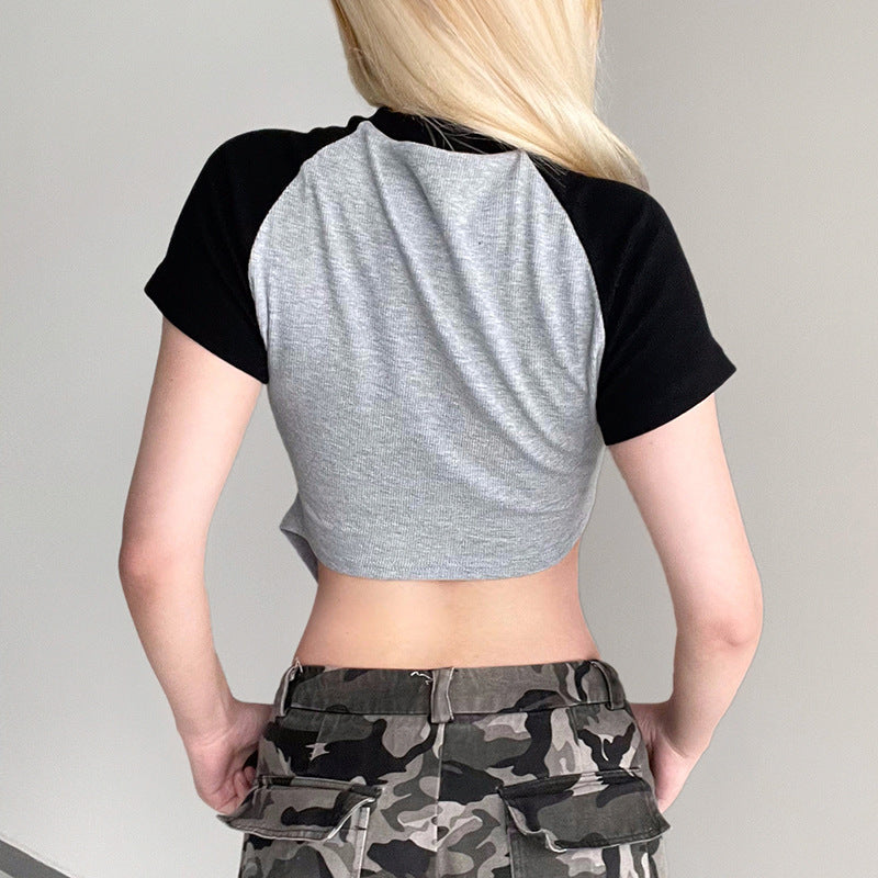 Slim-fit Hollow Letter Asymmetrical Crop Top