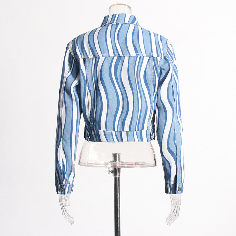 Personality Wave Denim Two Piece Suit
