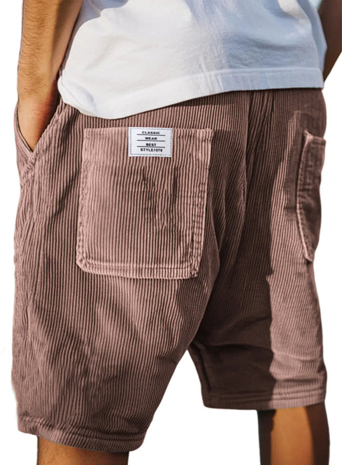 Multi-pocket Embroidery Mark Corduroy Shorts