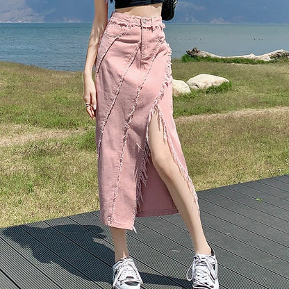 High Waist Jean Split Skirt