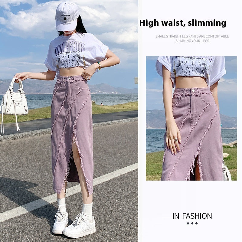 High Waist Jean Split Skirt
