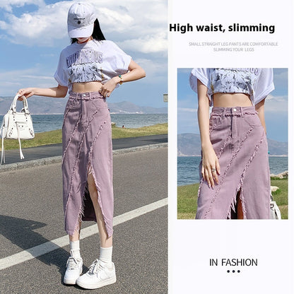 High Waist Jean Split Skirt