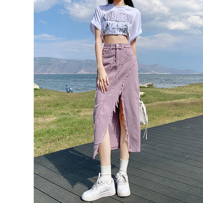 High Waist Jean Split Skirt