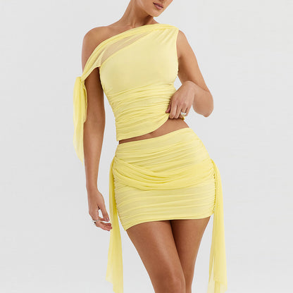 Off Shoulder Mesh Skirt Two-piece