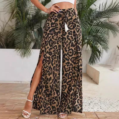Casual Tassel Lace-up Waist Wide-leg Pants