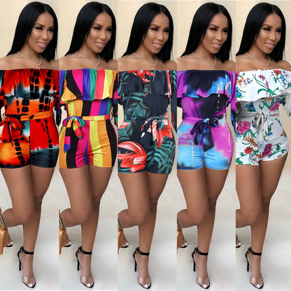 Printed Layered Sleeve Belt Jumpsuit