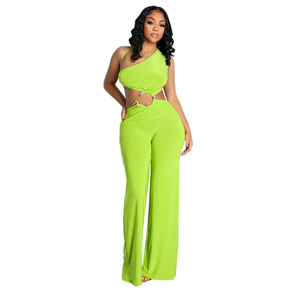 Hollow-out Diagonal Collar Jumpsuit