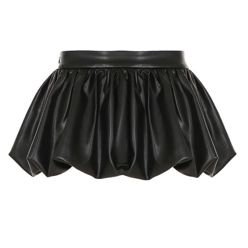 Glossy Leather High Waist Bubble Skirt