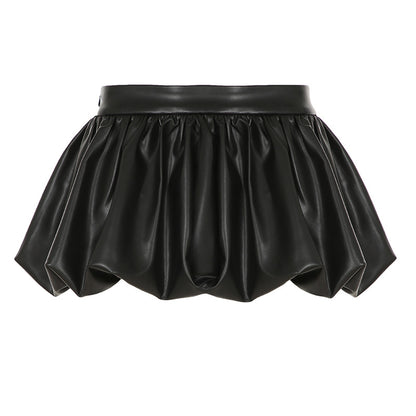 Glossy Leather High Waist Bubble Skirt