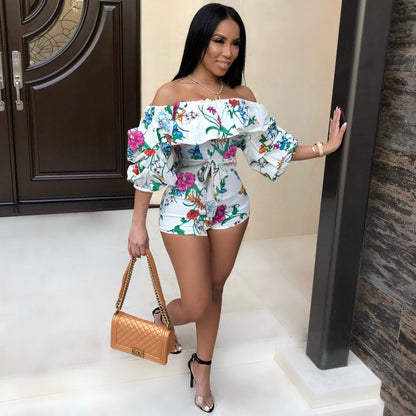 Printed Layered Sleeve Belt Jumpsuit