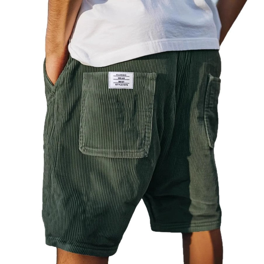Multi-pocket Embroidery Mark Corduroy Shorts