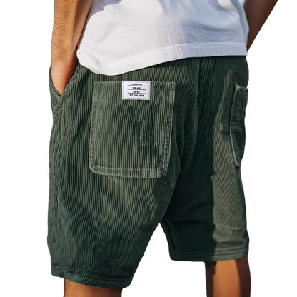 Multi-pocket Embroidery Mark Corduroy Shorts