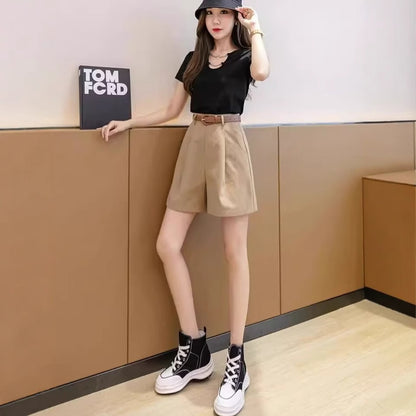 Wide Leg Simple Cropped Trousers