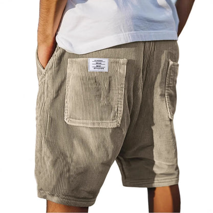 Multi-pocket Embroidery Mark Corduroy Shorts