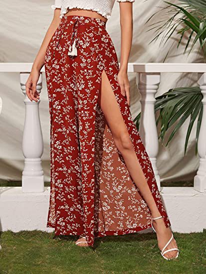 Casual Tassel Lace-up Waist Wide-leg Pants