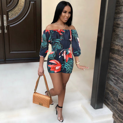 Printed Layered Sleeve Belt Jumpsuit