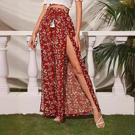 Casual Tassel Lace-up Waist Wide-leg Pants