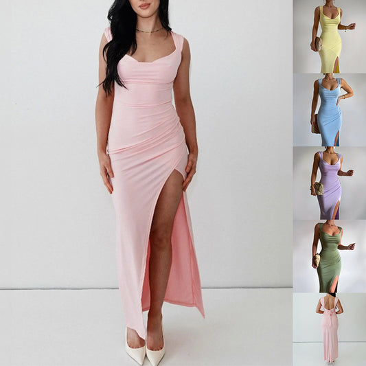 Sleeveless Slit Dress With Back Tie