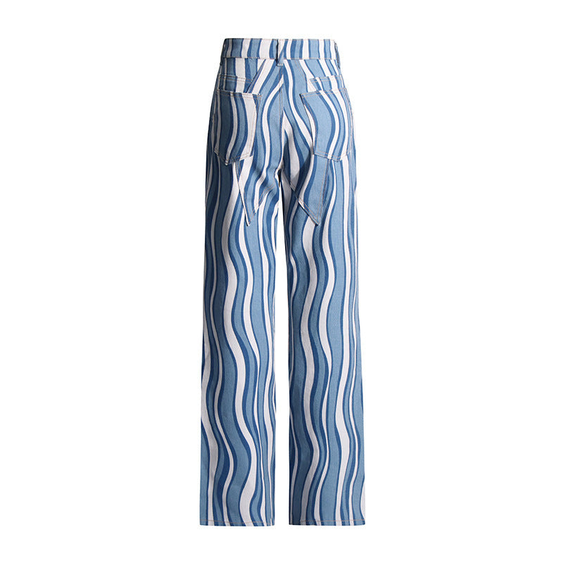 Personality Wave Denim Two Piece Suit