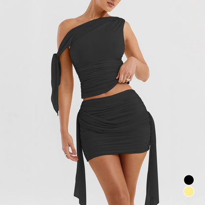 Off Shoulder Mesh Skirt Two-piece