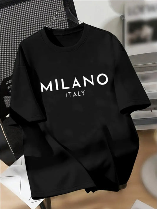 Comfortable Milano Italy Print Round Neck Short-sleeve