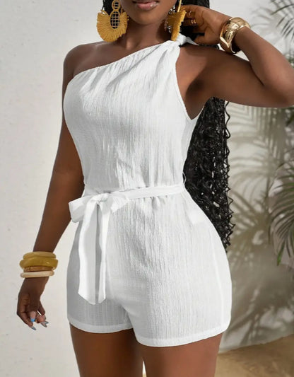 Bohemian Style One Shoulder Romper