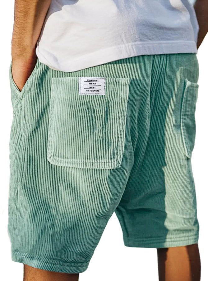 Multi-pocket Embroidery Mark Corduroy Shorts