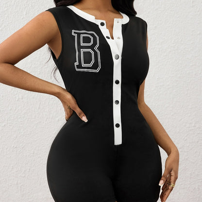 Letter Printed Button Romper