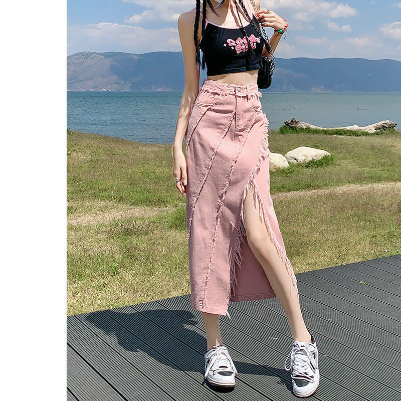High Waist Jean Split Skirt