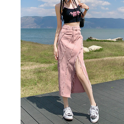 High Waist Jean Split Skirt