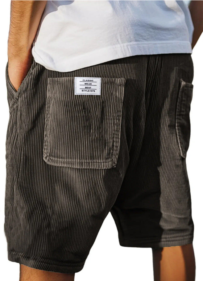 Multi-pocket Embroidery Mark Corduroy Shorts