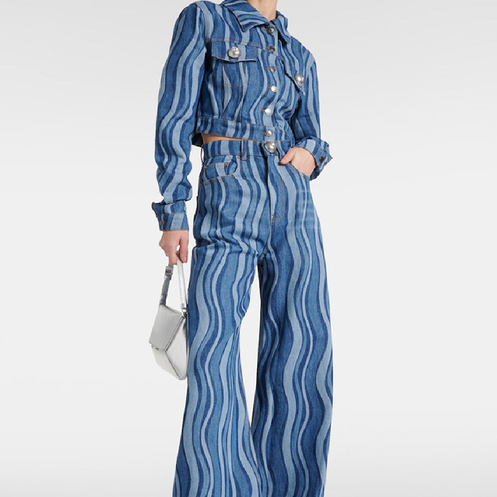 Personality Wave Denim Two Piece Suit