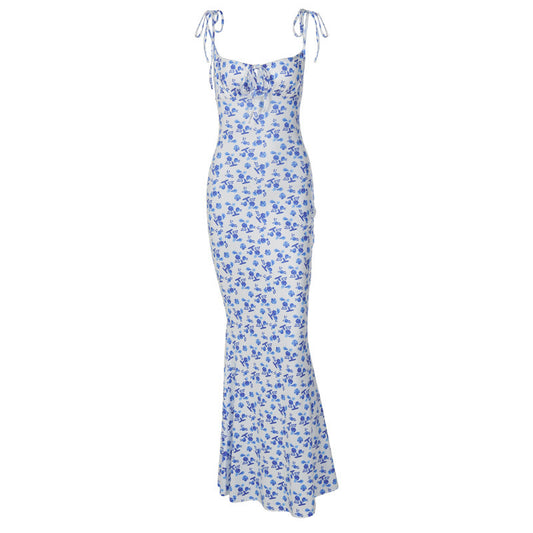Flower Printed Suspender Long Summer Dress