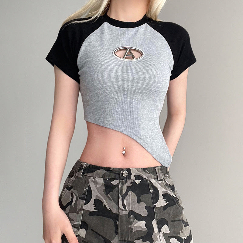 Slim-fit Hollow Letter Asymmetrical Crop Top